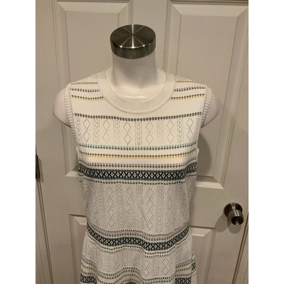 Carolina Herrera White Striped Knit Sleeveless Dress, Size Large - Picture 2 of 7
